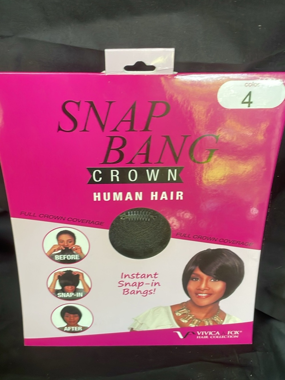 🦋 NWT Human Hair NEW VIVICA FOX crown Snap-In Bangs - Color 4 MEDIUM DARK BROWN